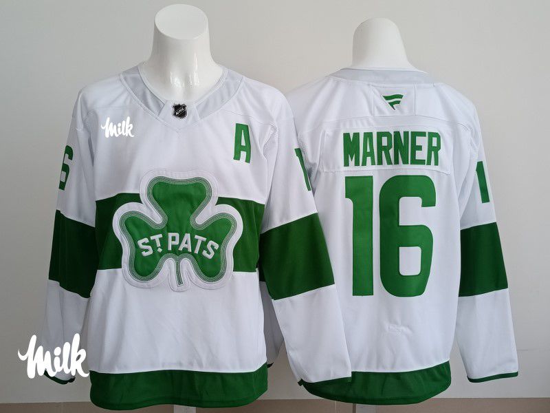 Men 2025 Toronto Maple Leafs #16 Marner White Green Fanatics Home Premium NHL Jersey style 3